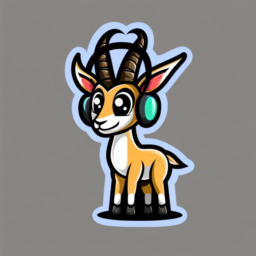 gazelle wearing headphones, cartoon style