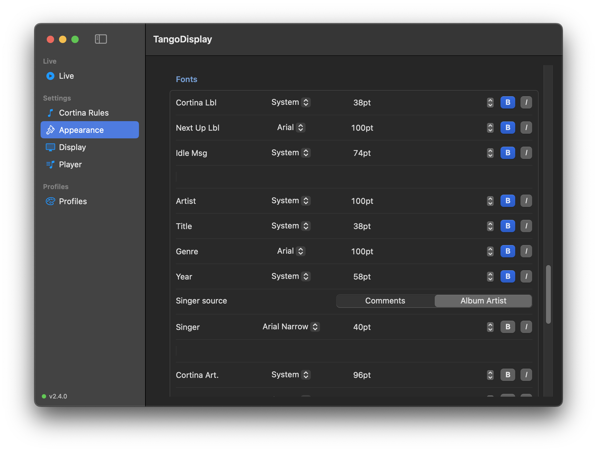 Appearance — fonts