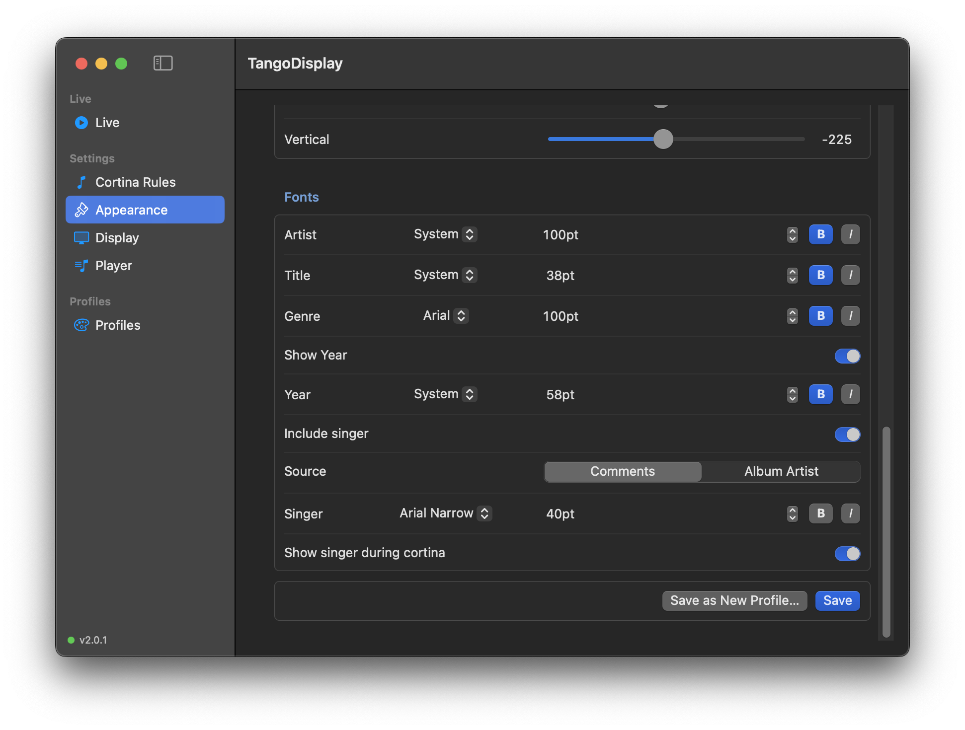 Appearance — fonts and singer