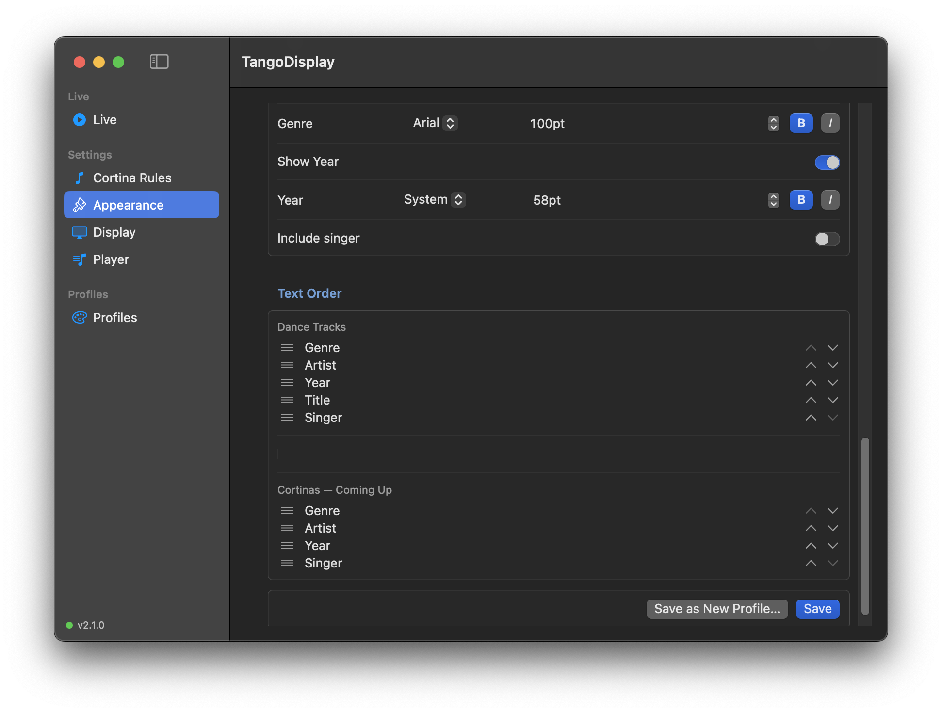 Appearance — text order