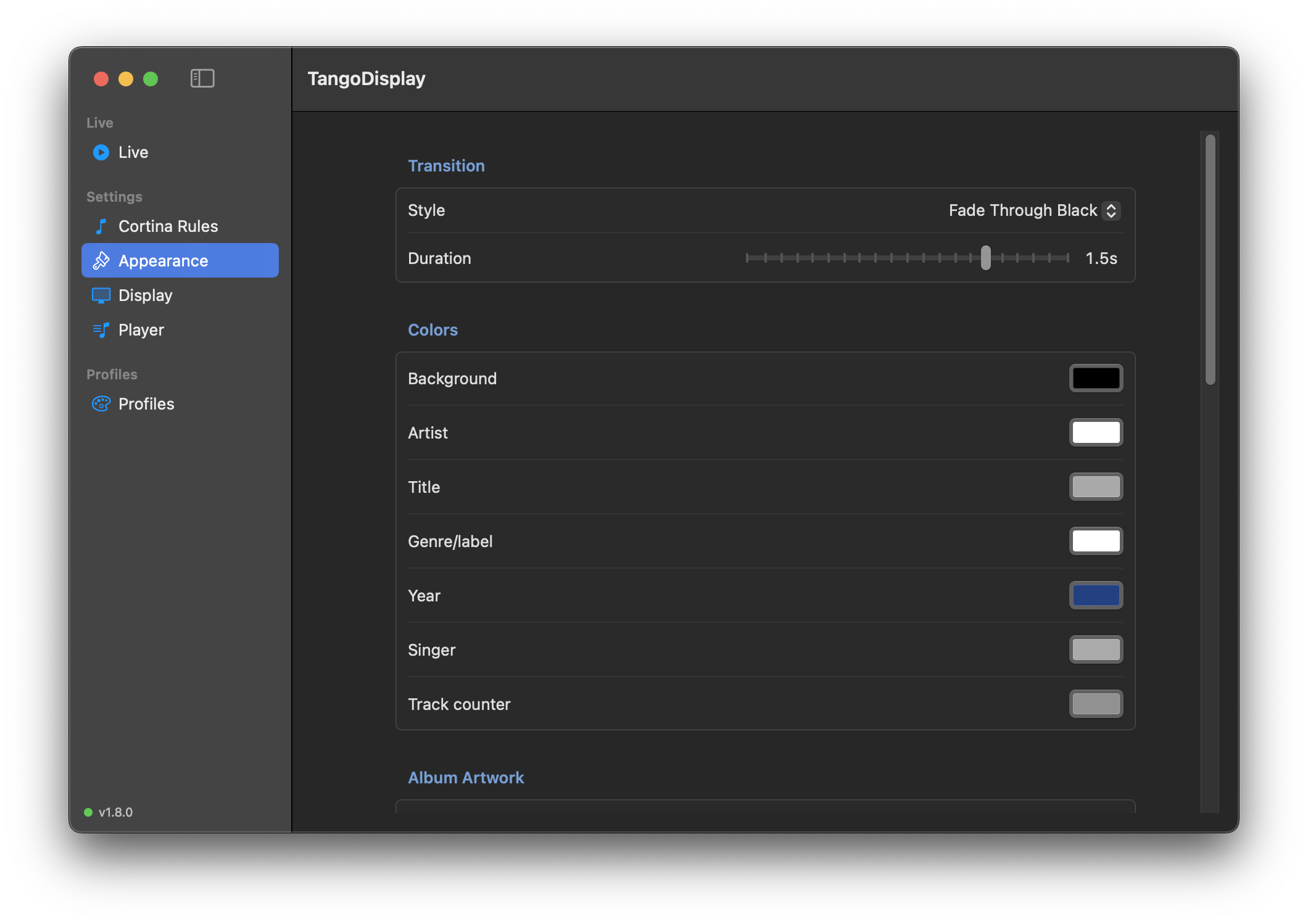 Appearance — transitions and colors