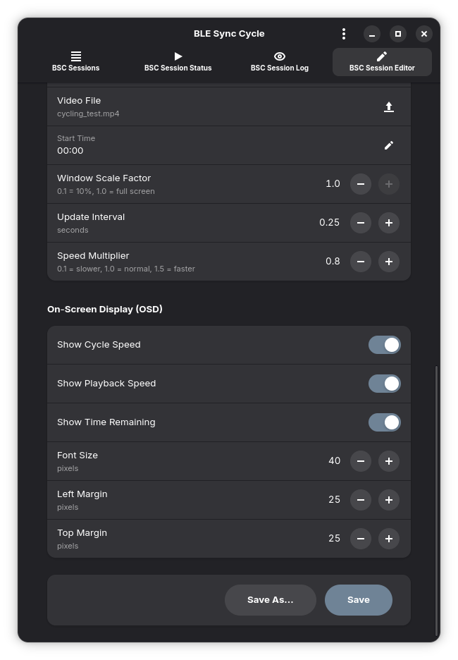 Screenshot showing cycling trainer
