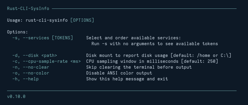 Screenshot showing Rust CLI Sysinfo output