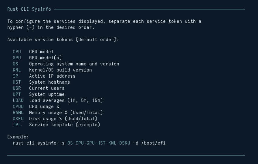 Screenshot showing Rust CLI Sysinfo output