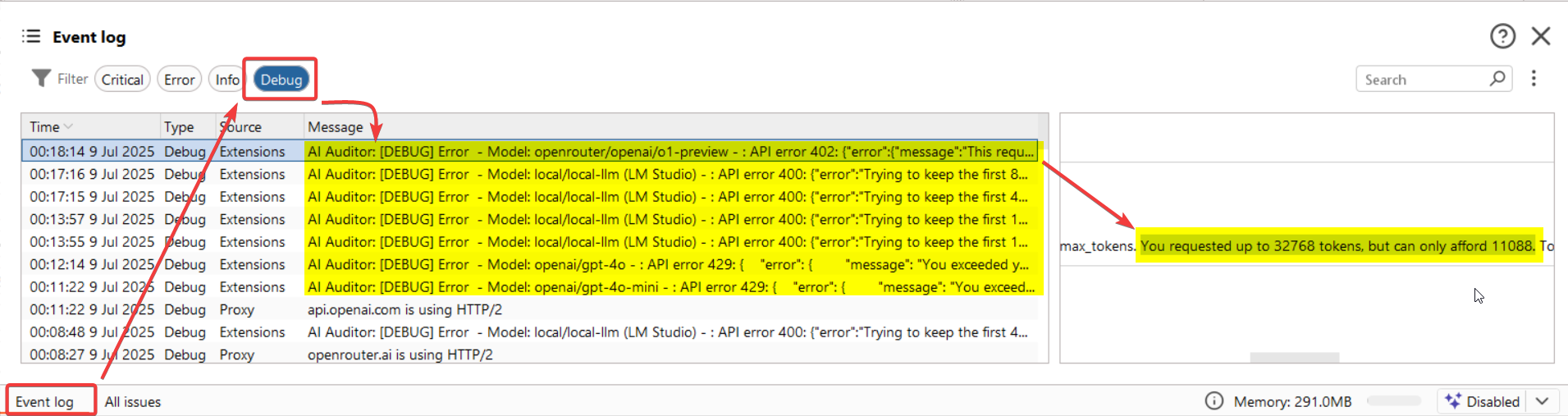 Debug logs in Event Log