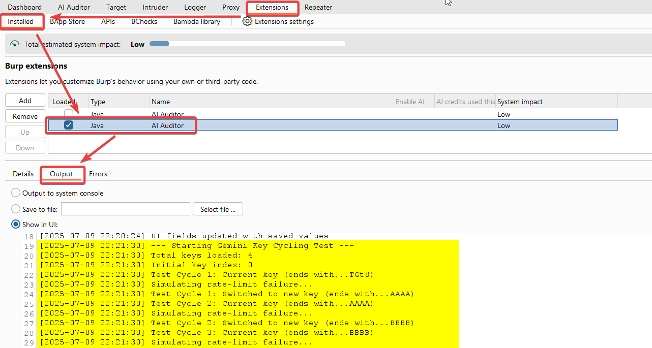 Key-rotation output log