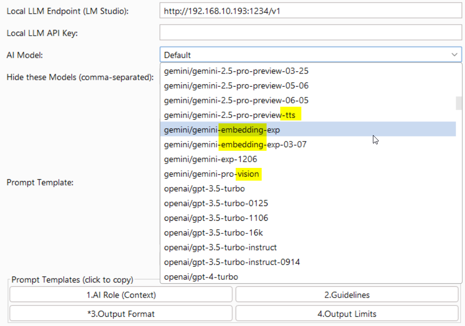 Models list with filter applied