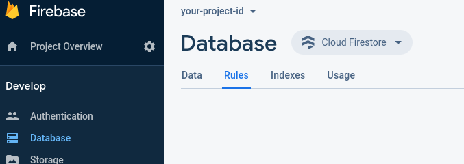 firestore rules page screenshot