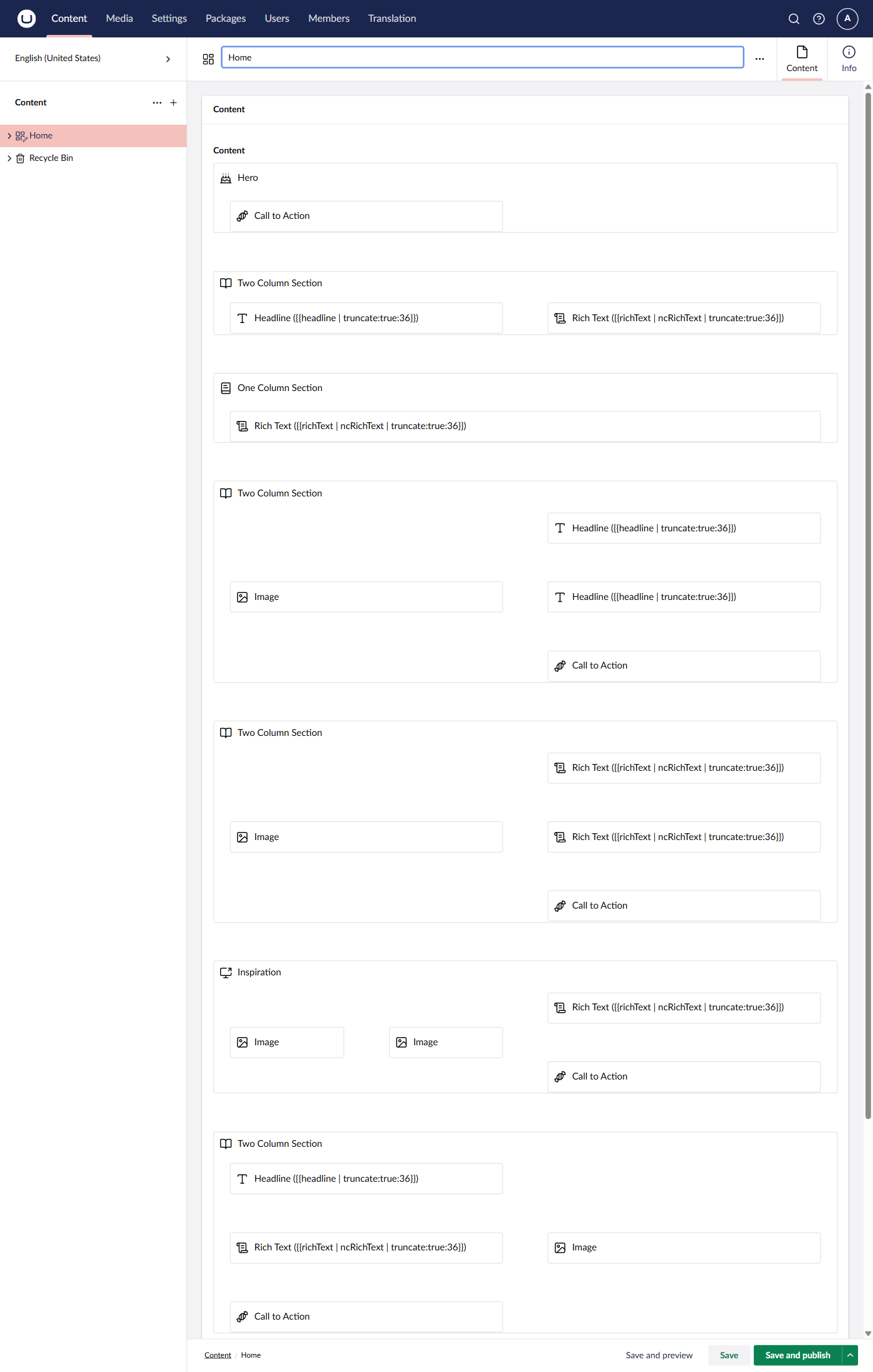 Before: the Block Grid editor showing plain labelled cards