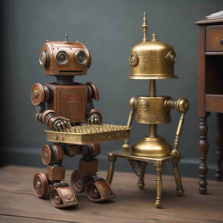 Antique robots playing a board game