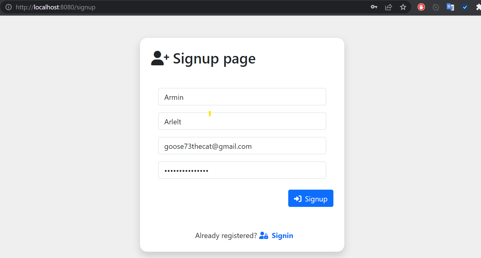 Sign Up Page