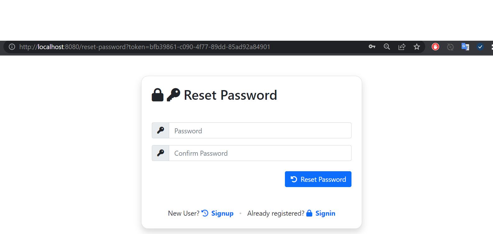 Reset Password Page