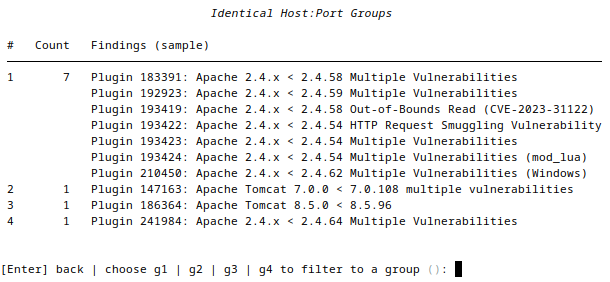 Host comparison showing identical host:port combinations