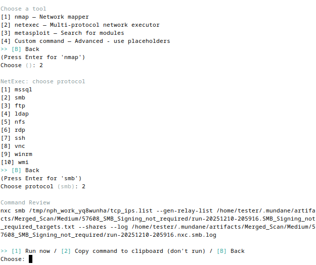 Tool selection and command generation