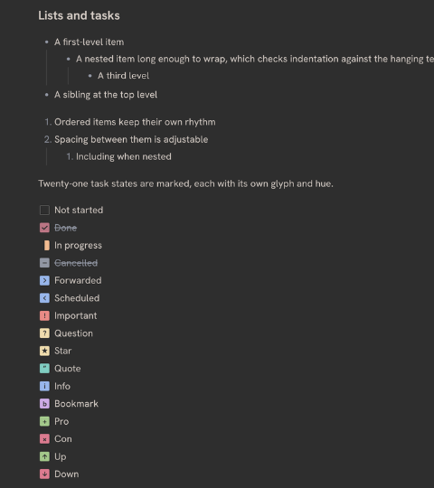 Task states, each with its own glyph and hue