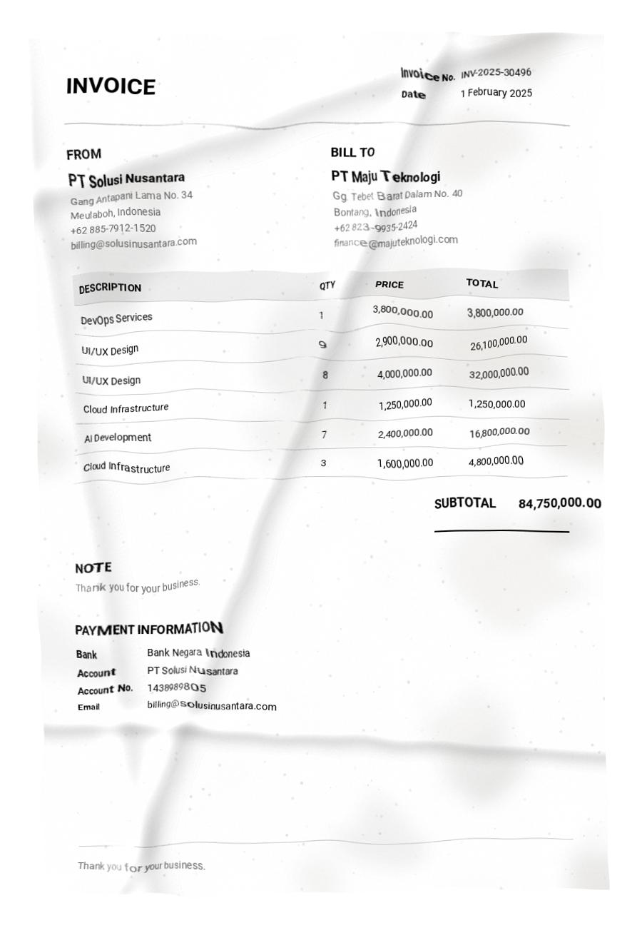 Synthetic invoice used for model inference