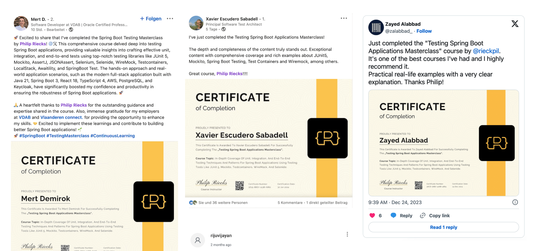 Testing Spring Boot Applications Masterclass Testimonials