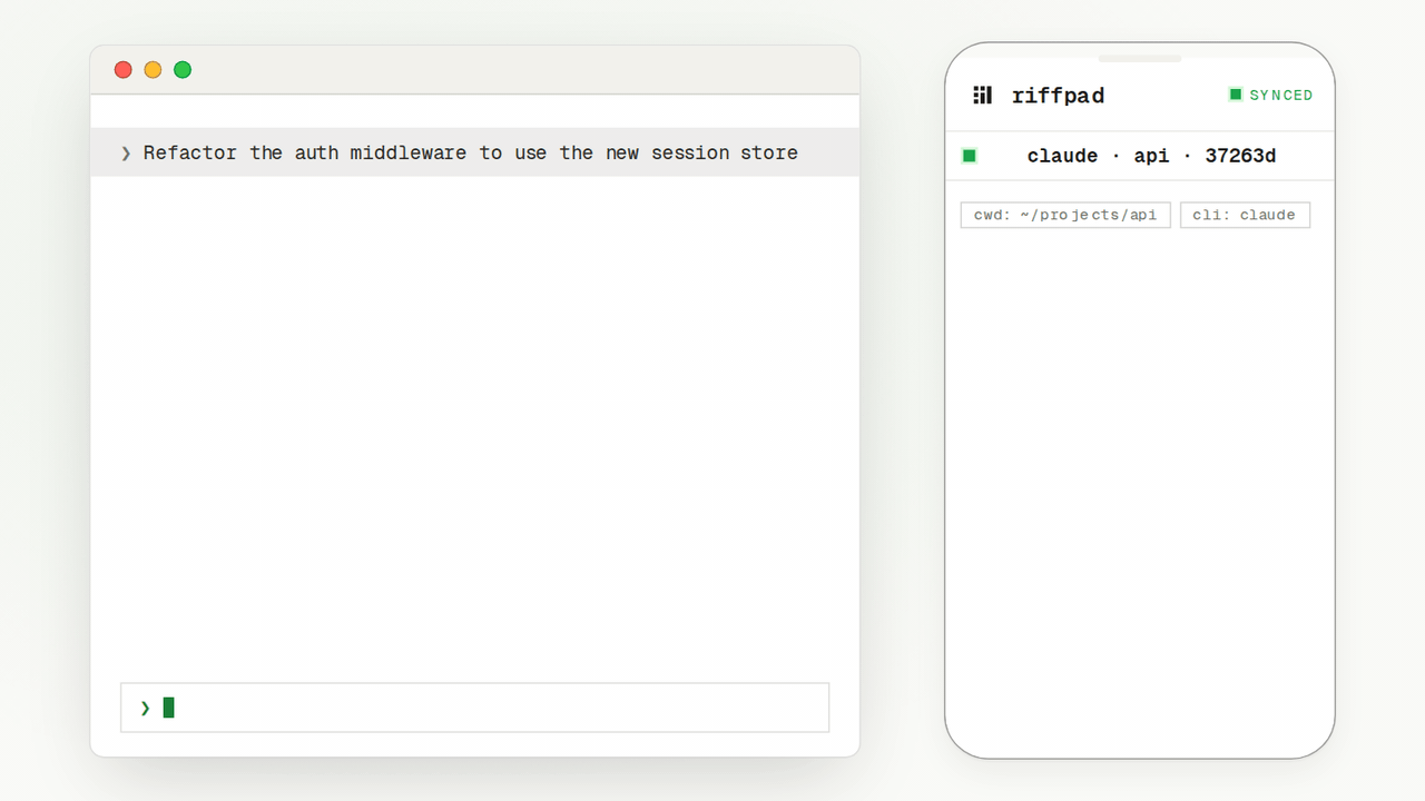 Watch: the CLI agent's output streams live to the phone