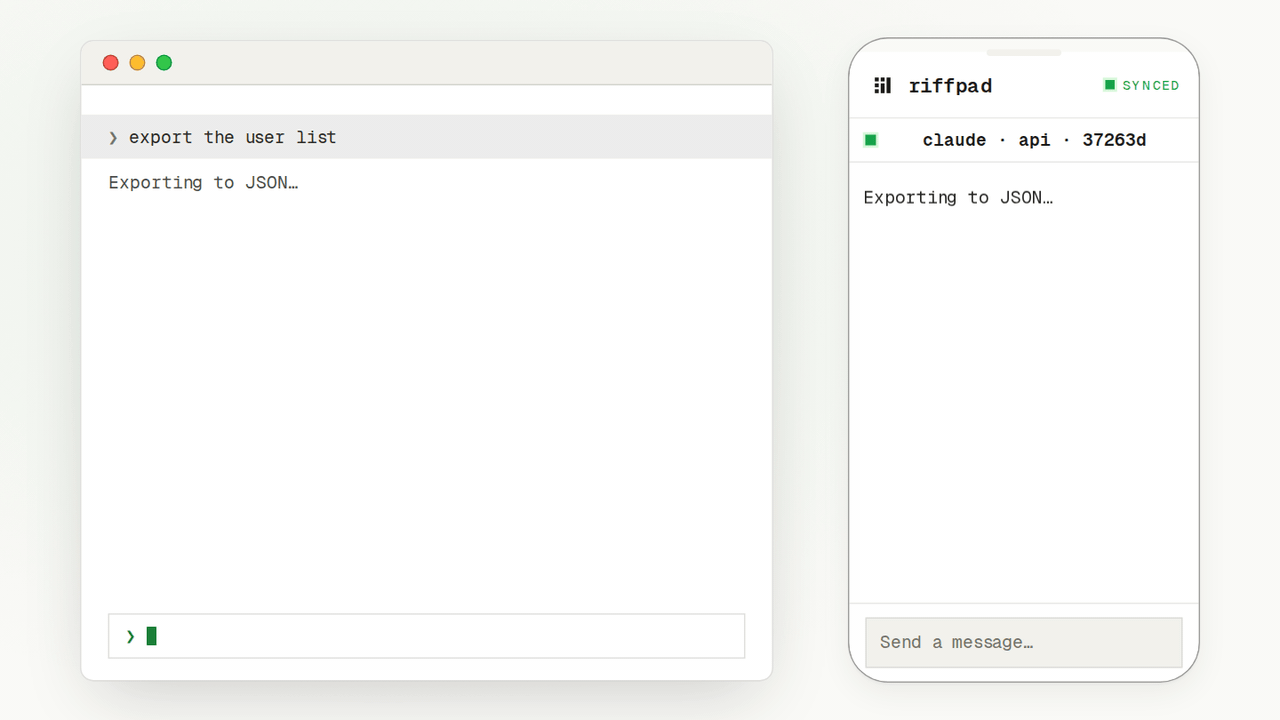 Steer: a message typed on the phone appears in the running terminal