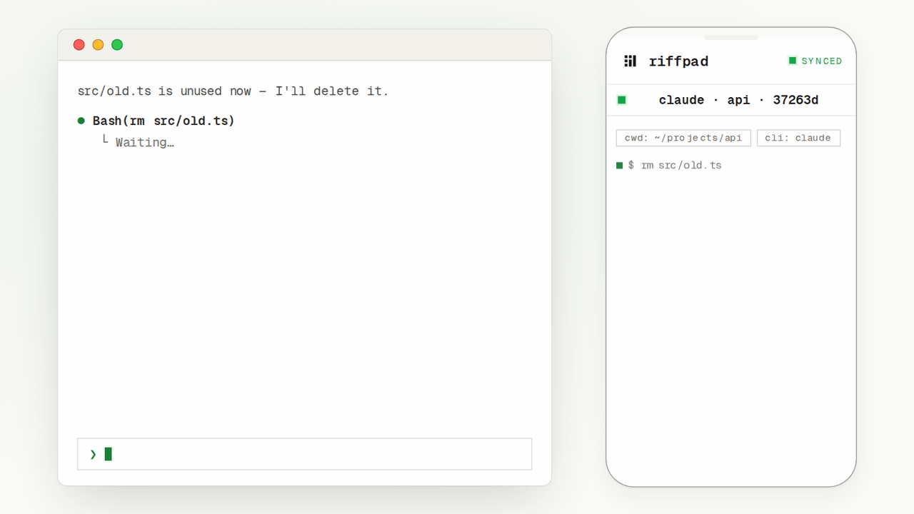 Approve: approve a Bash command from the phone and the agent continues
