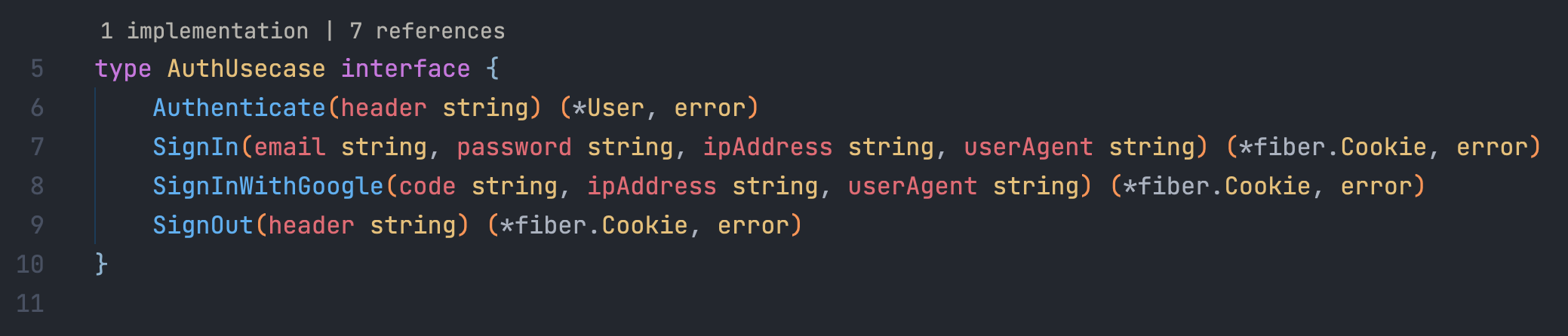 codelens for interface type