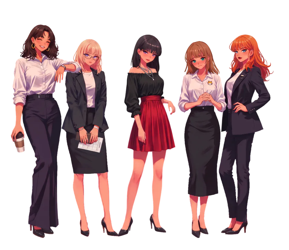 Five characters breathing and swaying in a gentle breeze