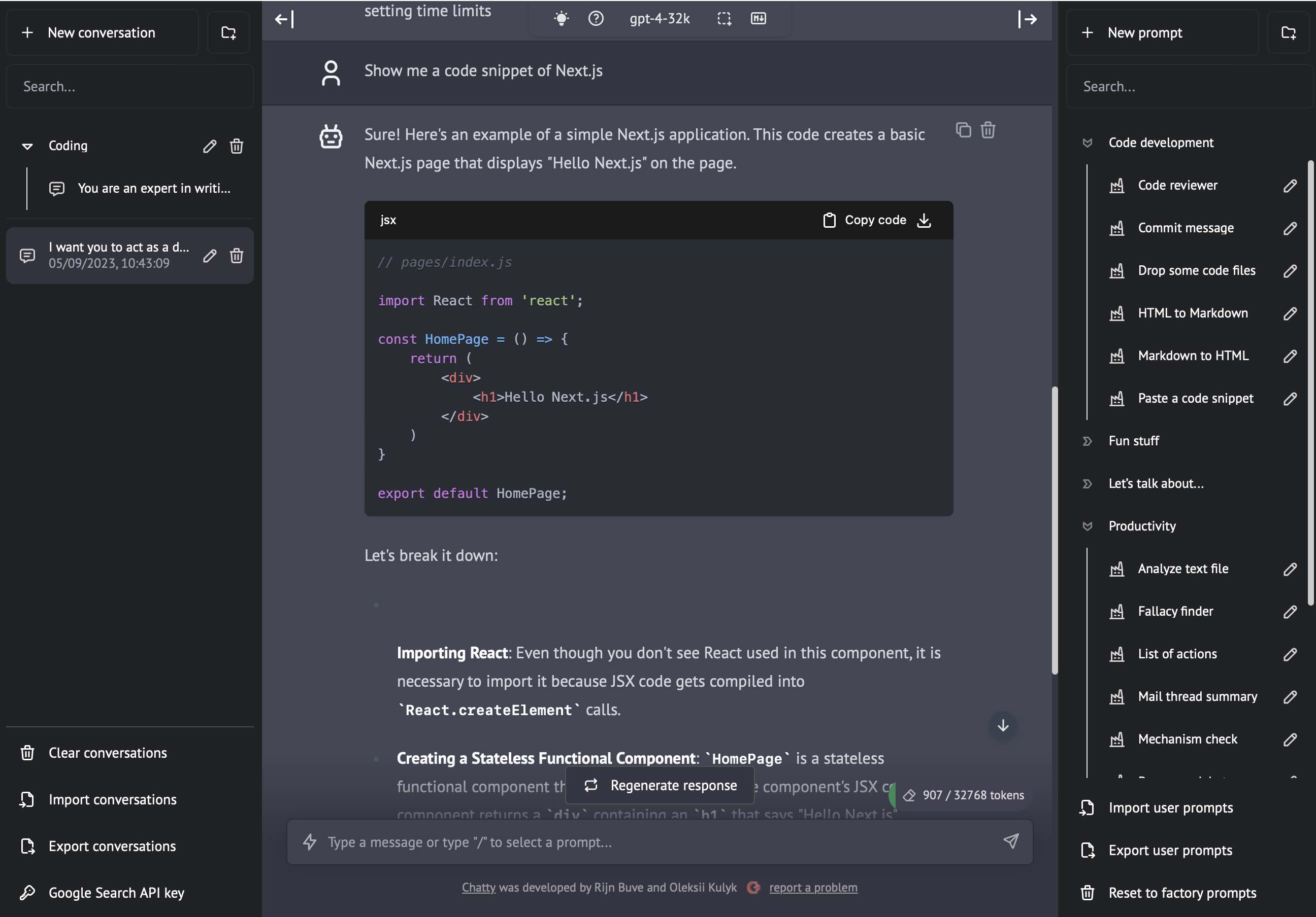 Chatty - main screen