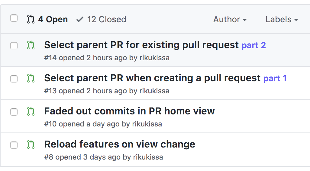 Pull request order visible in pull requests