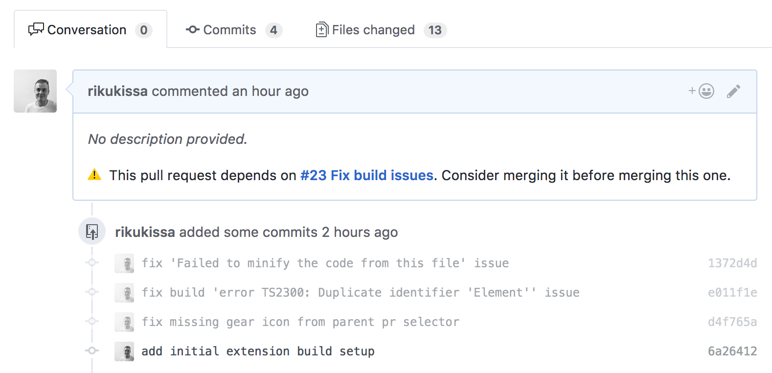 Automatic warnings on child pull requests