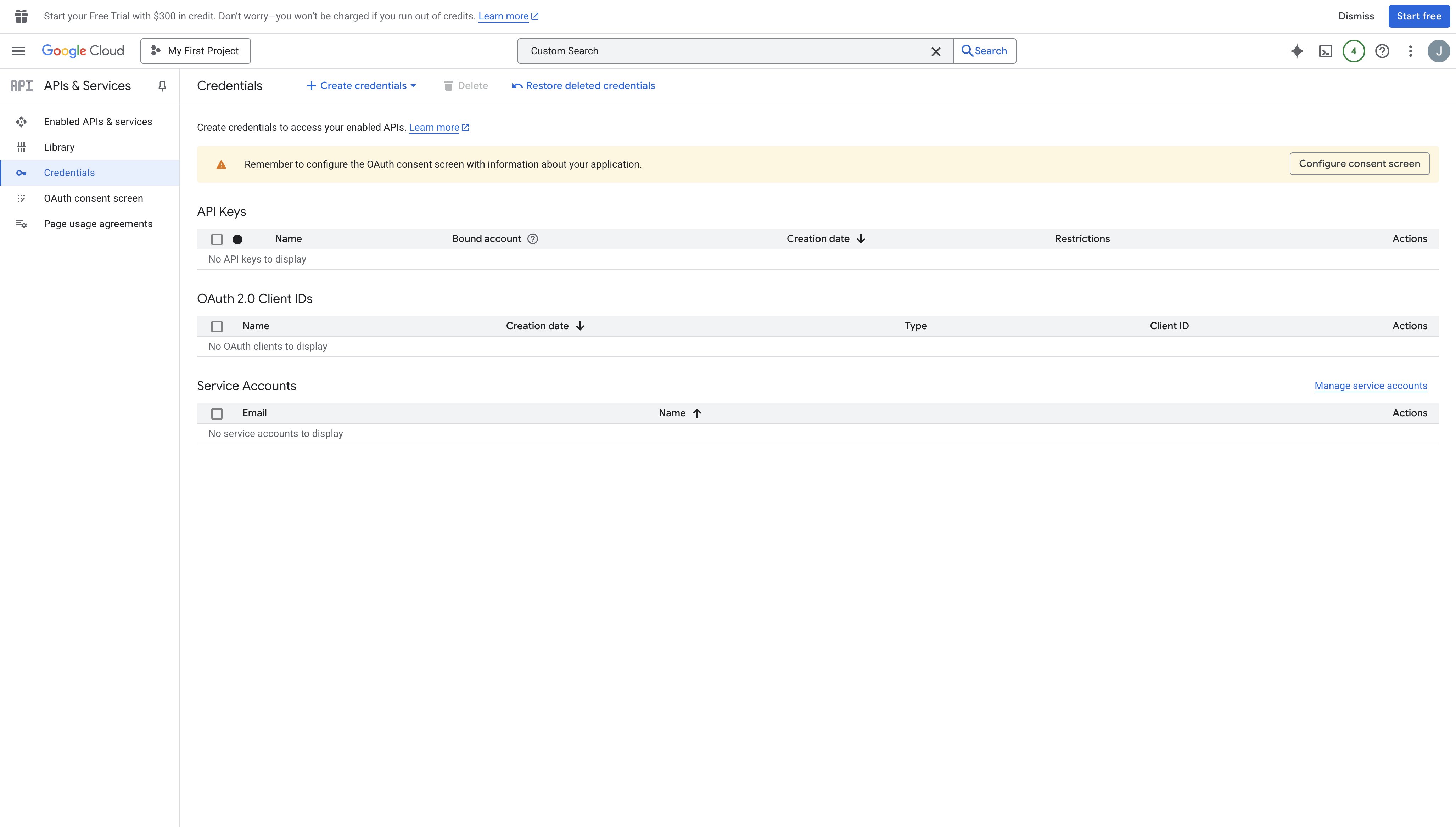 Custom Search Credentials