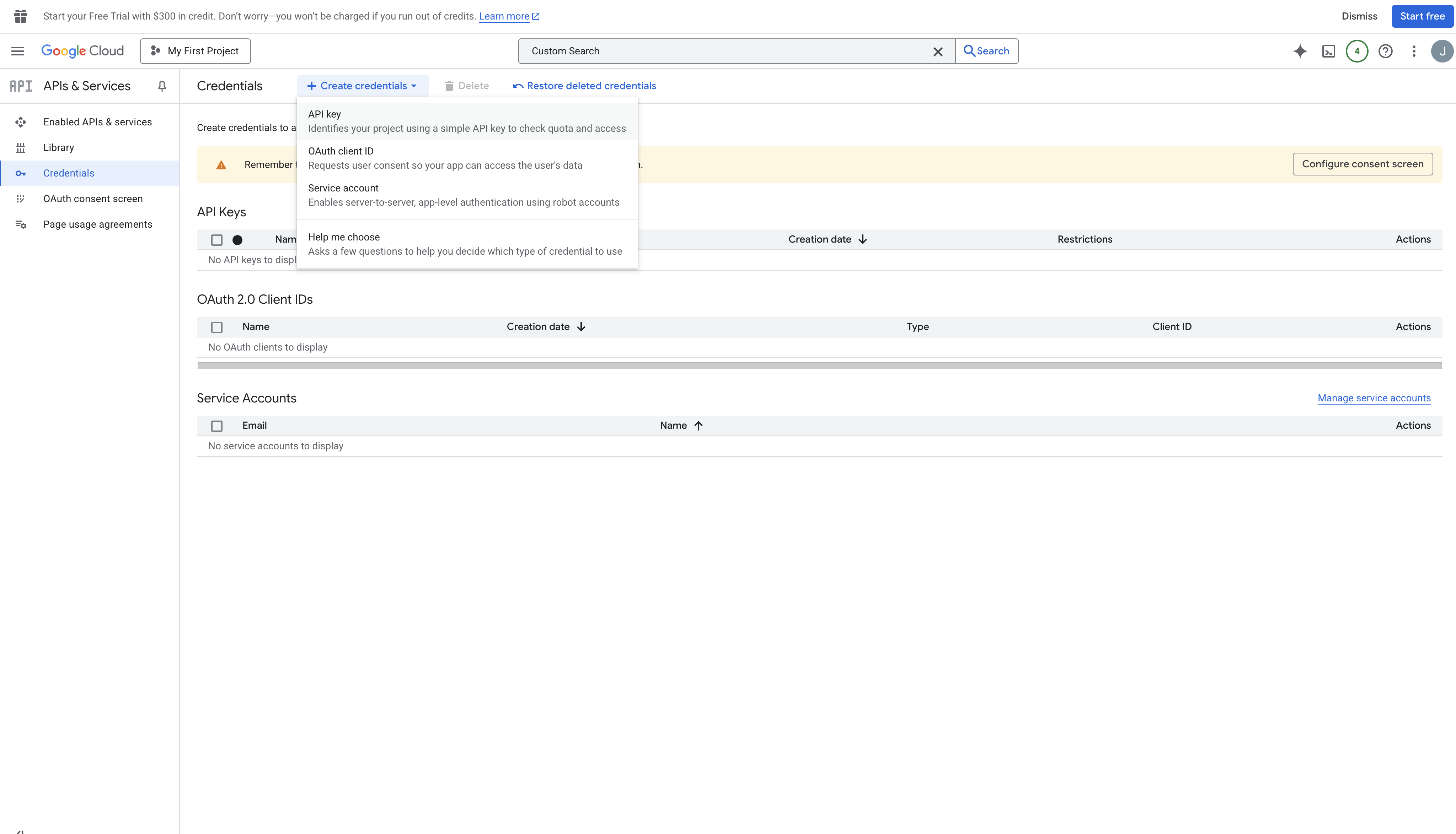 Create Credentials Options