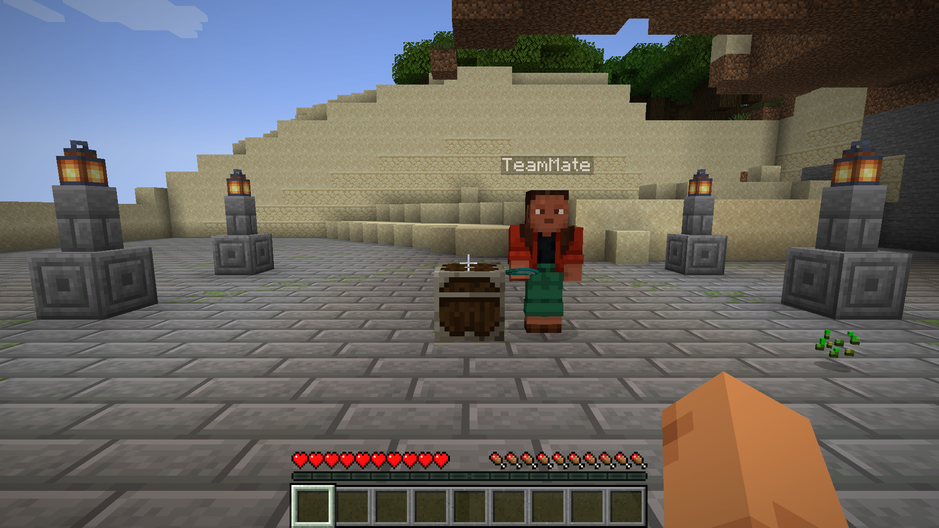 TeamMate holding the four diamonds taken from the shared Lootr chest