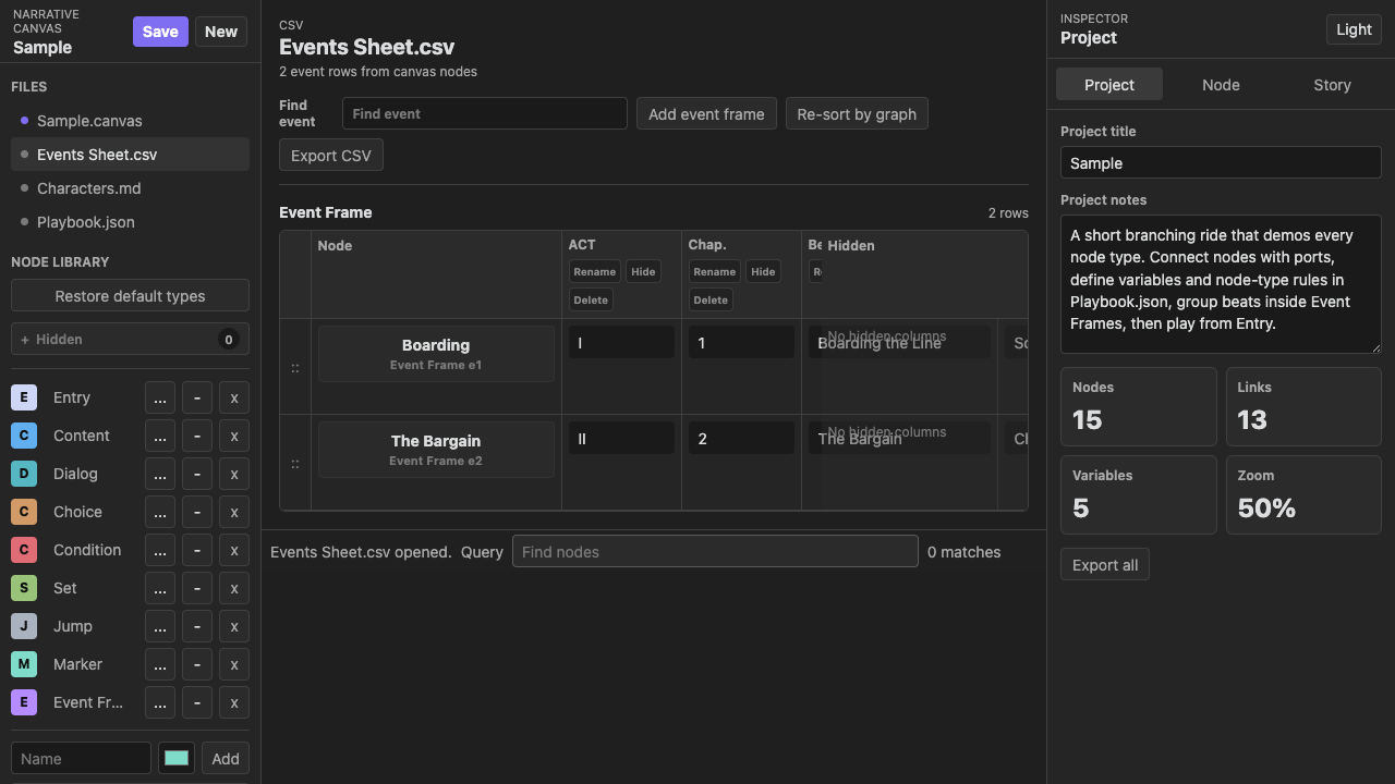 Events Sheet