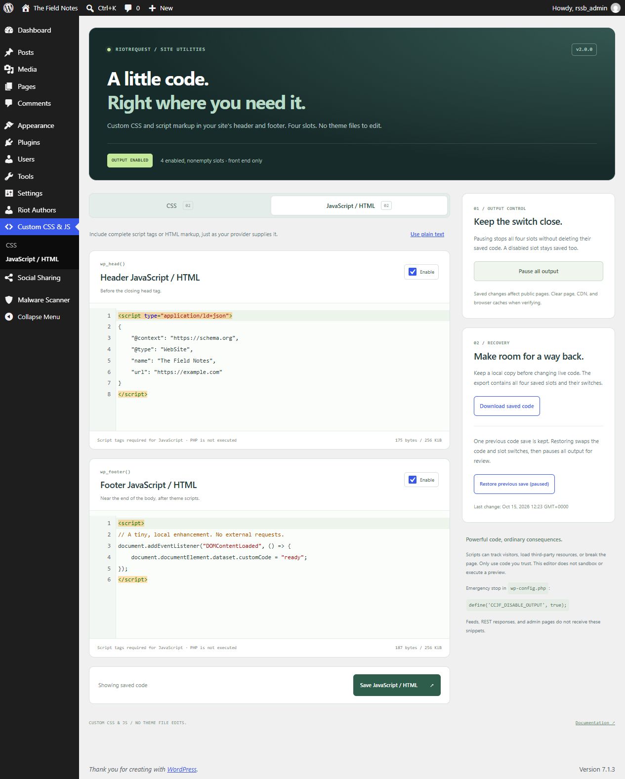 The JavaScript and HTML editor preserving complete script tags