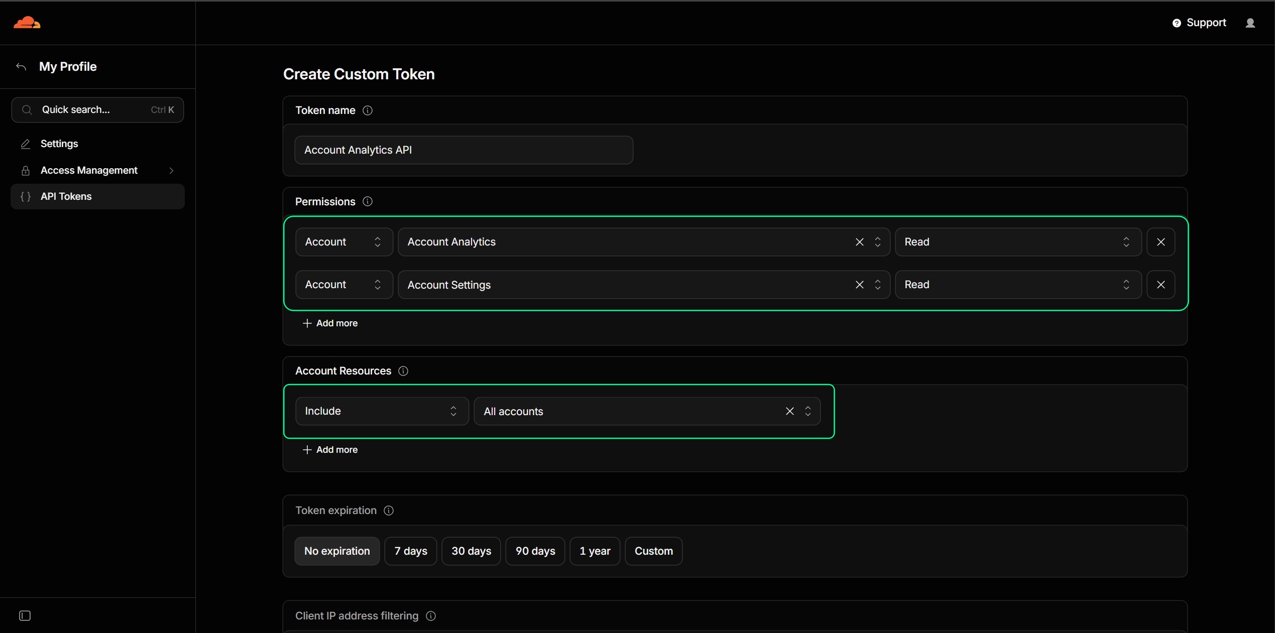Cloudflare Create Custom API Token Permissions