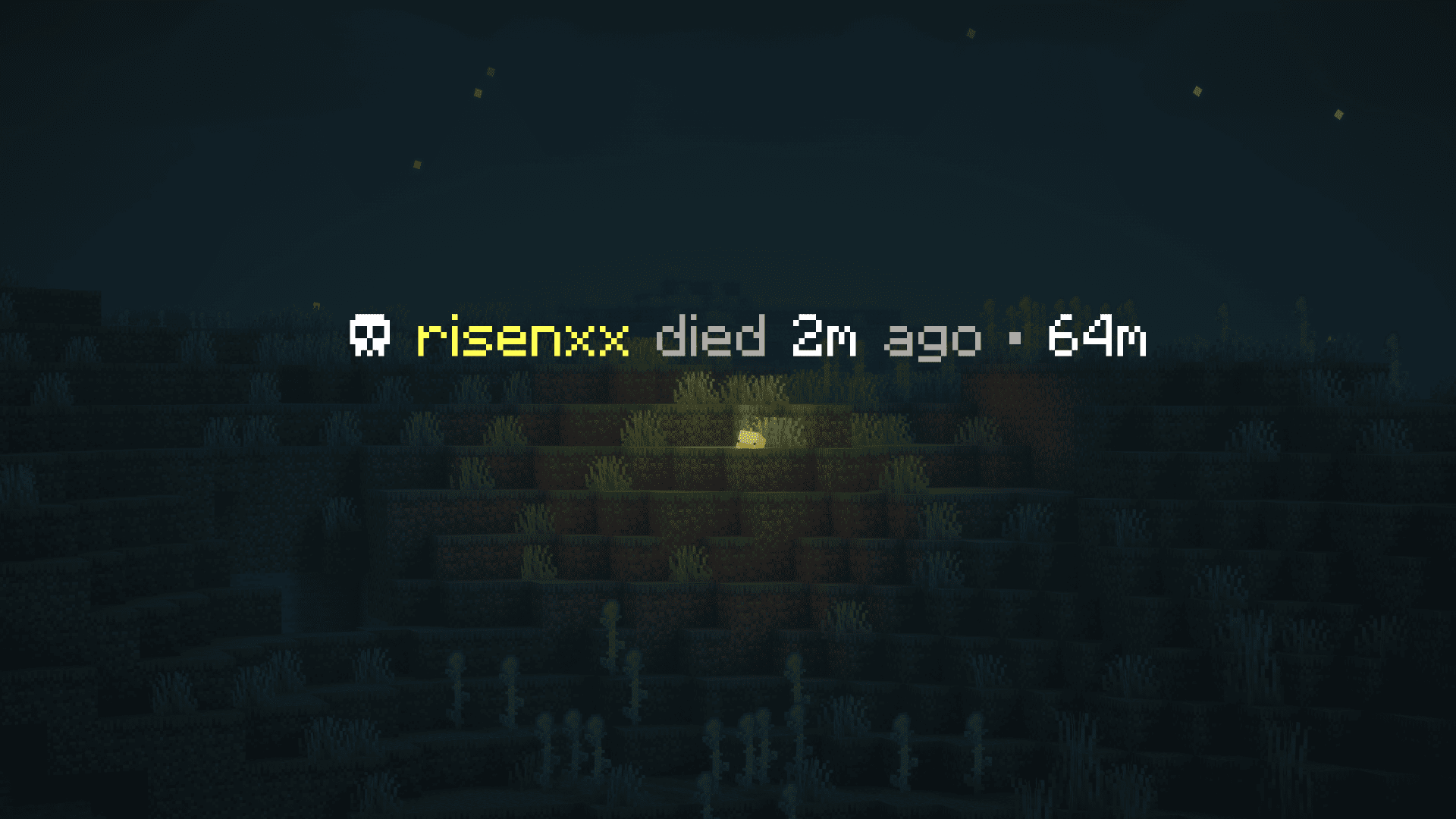 Long-distance death marker visible across a biome