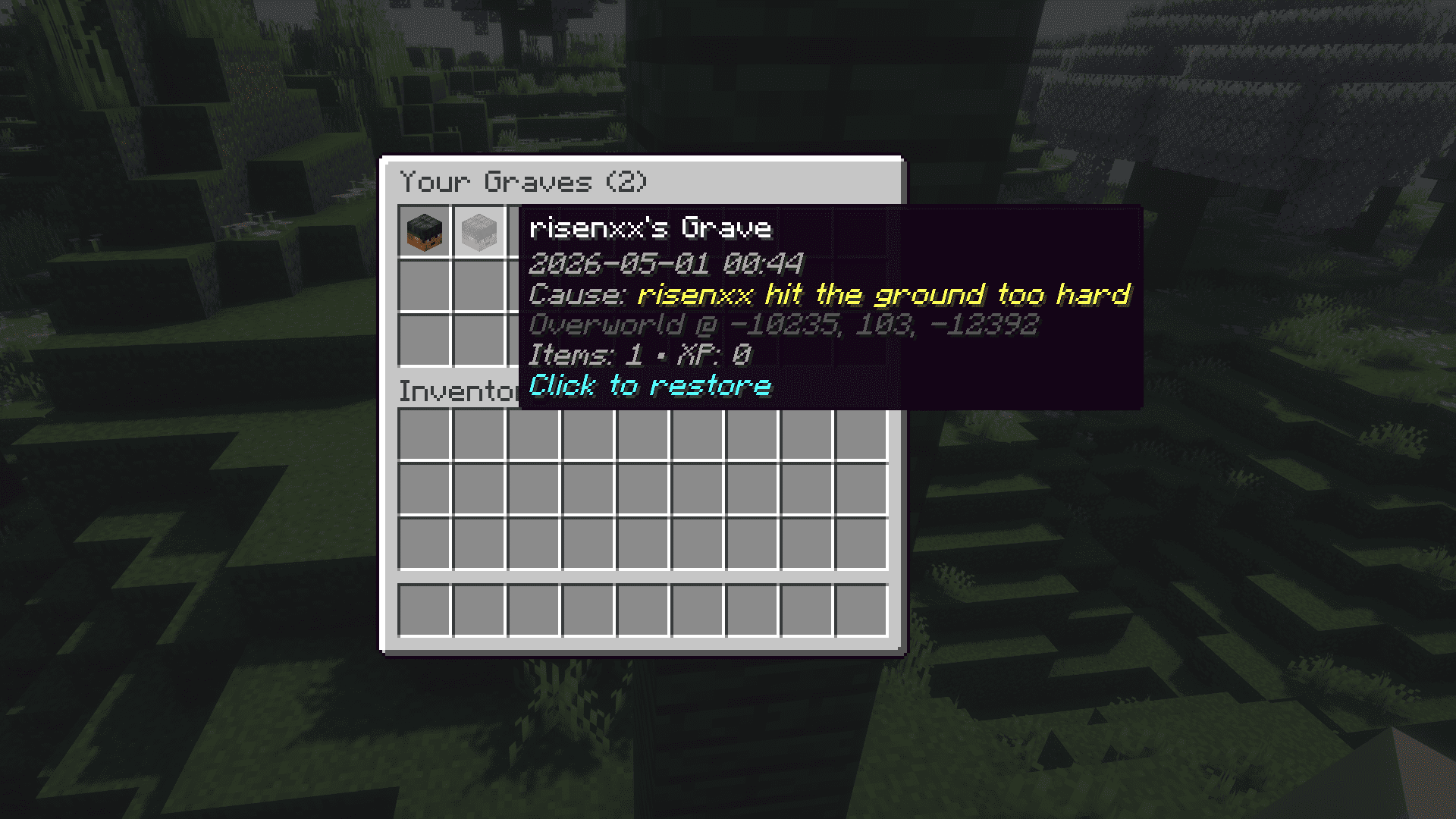 Virtual grave chat link and /grave list menu