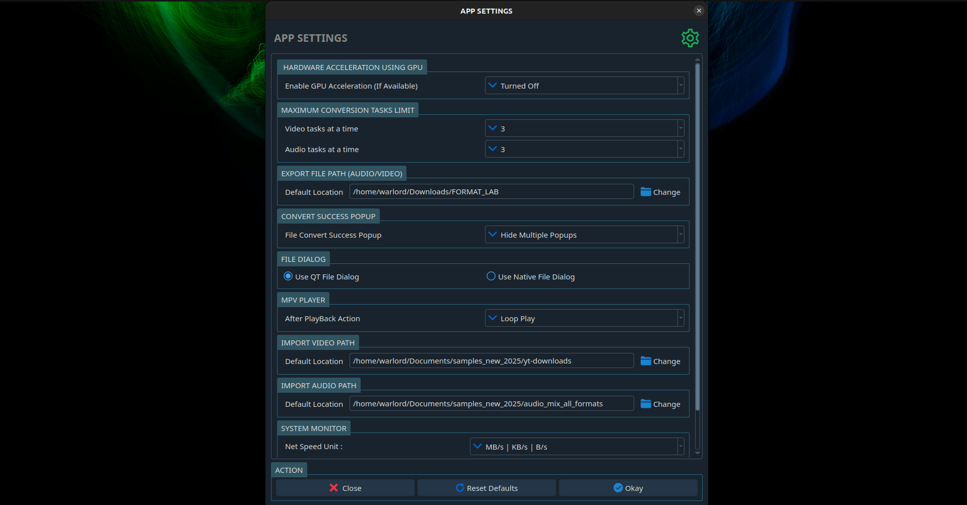FormatLab application settings and output preferences