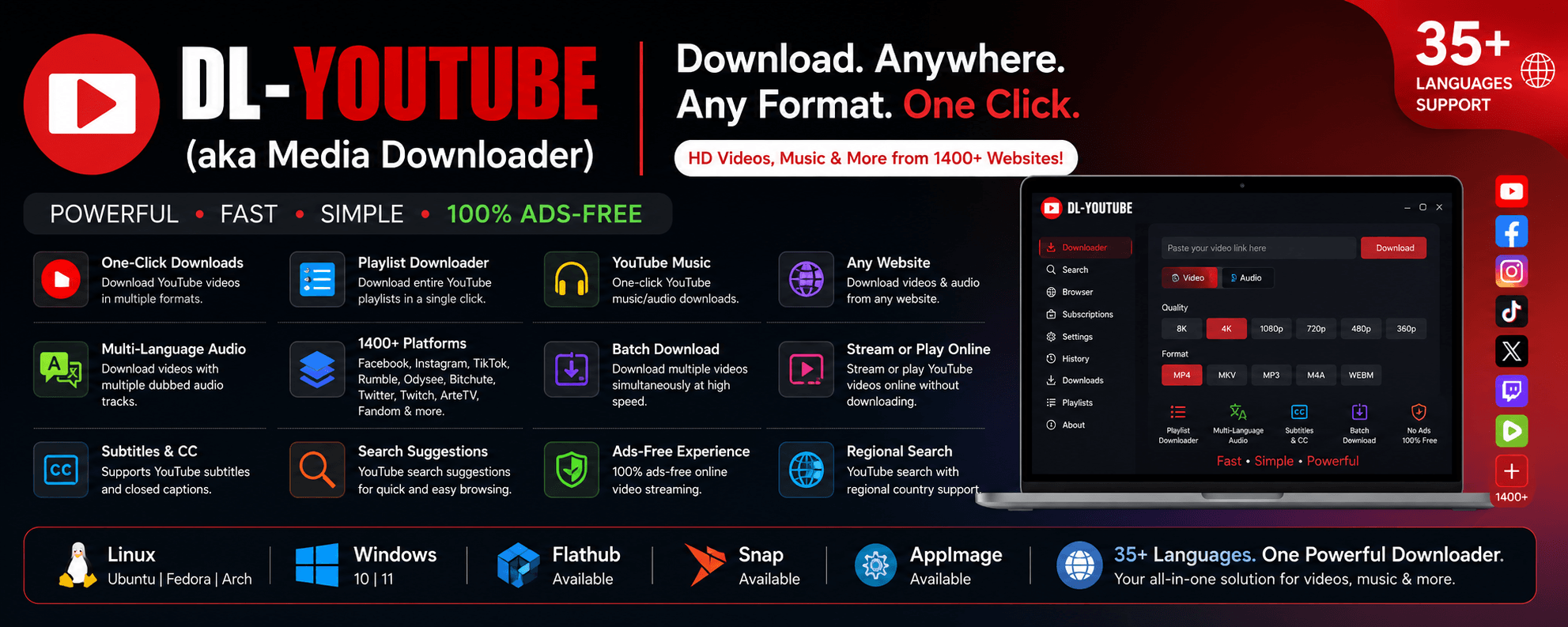 DL-YouTube — Media Downloader for 1400+ Sites