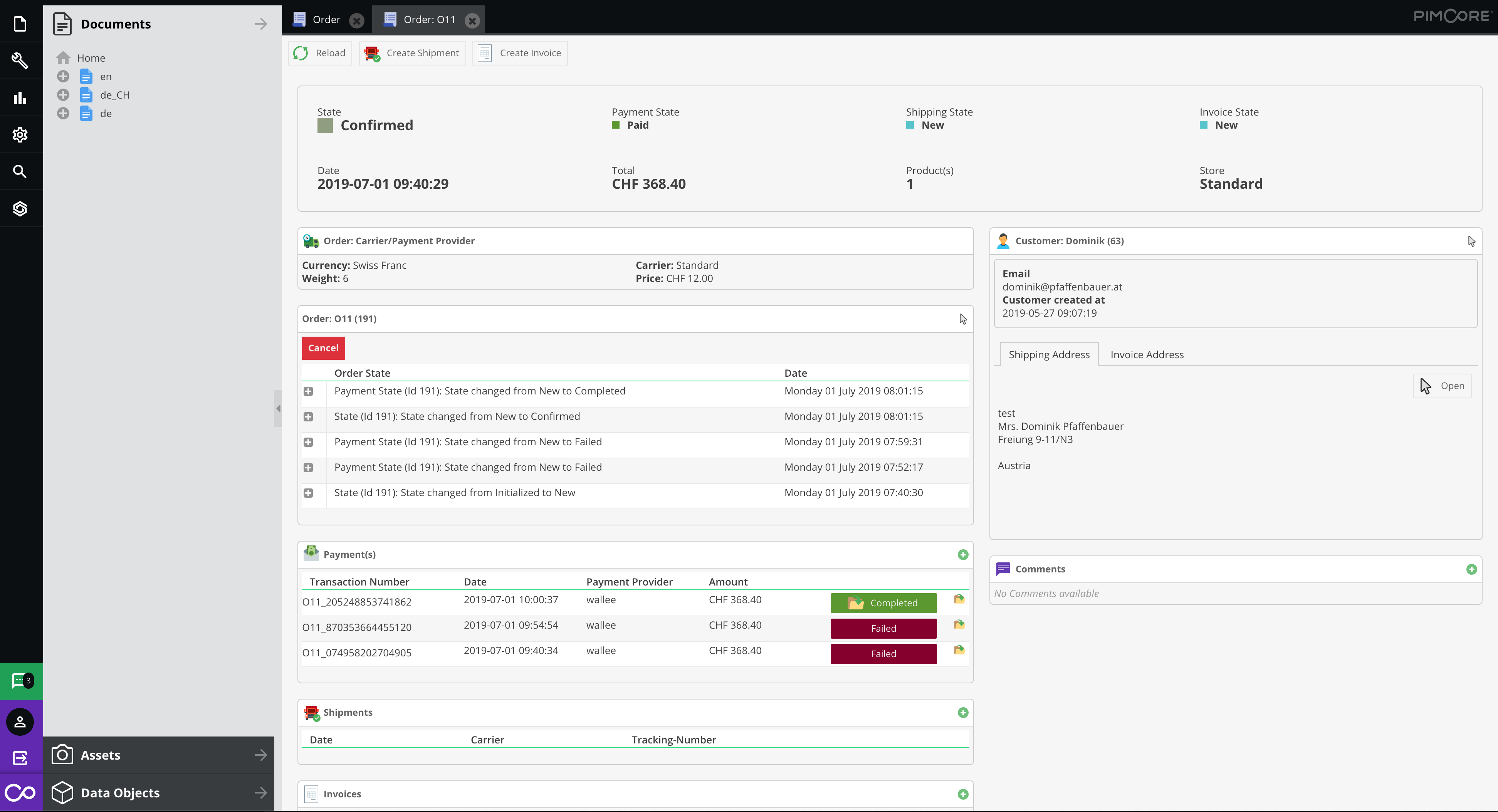 CoreShop Interface