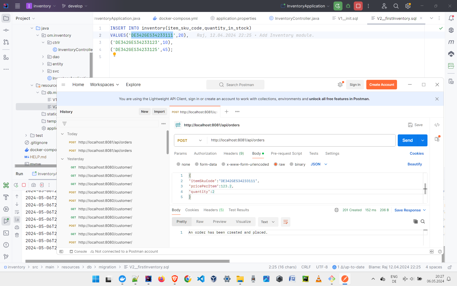 Order module: automated API testing with stubbing