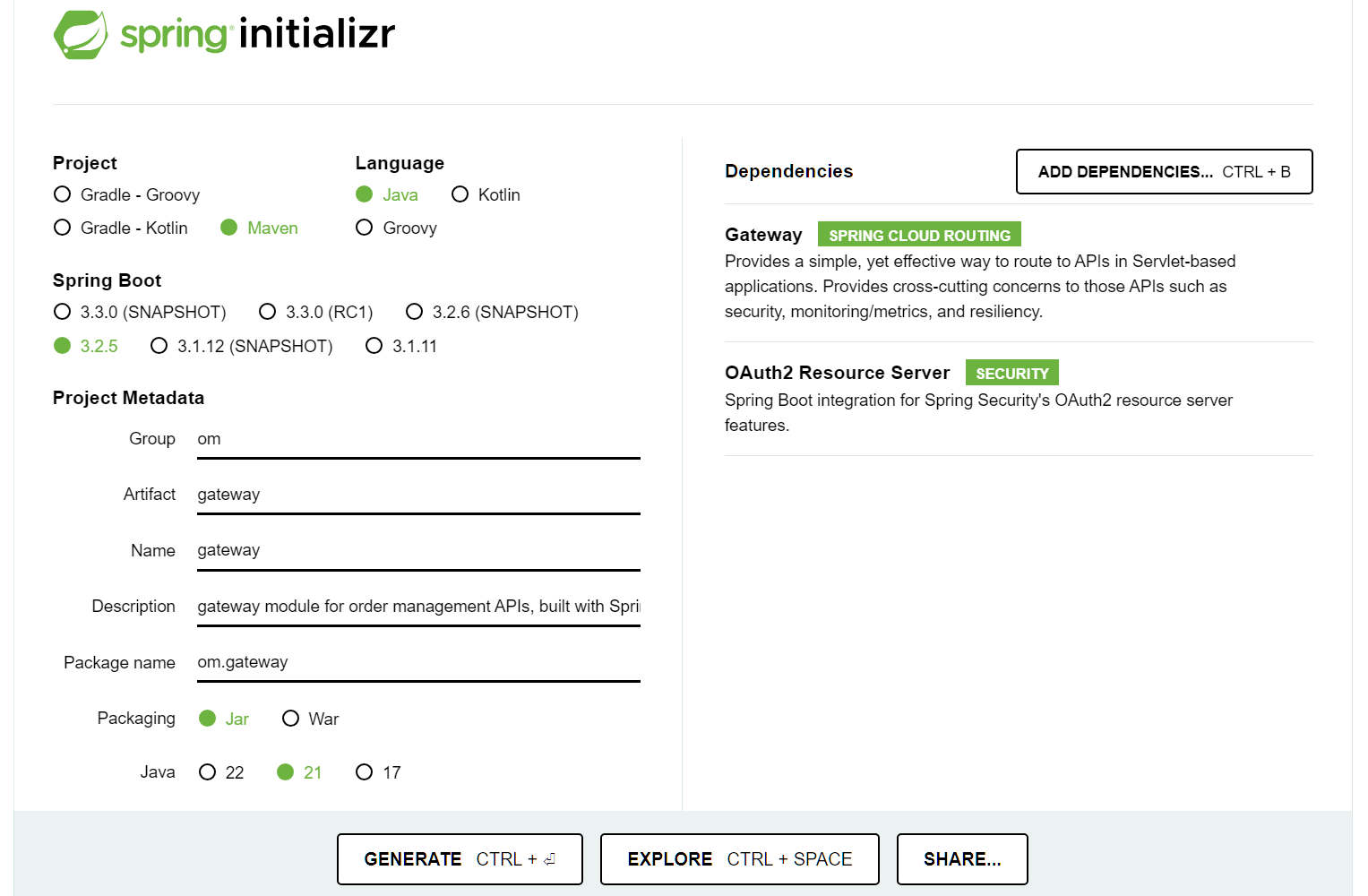 Spring Boot project dependencies