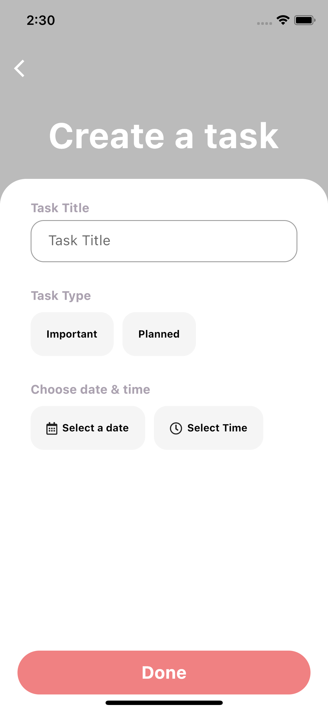 Create Task Screen