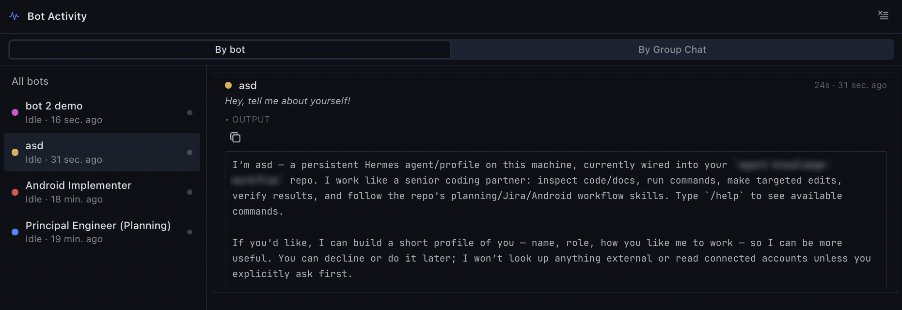 Bot Activity, By bot view