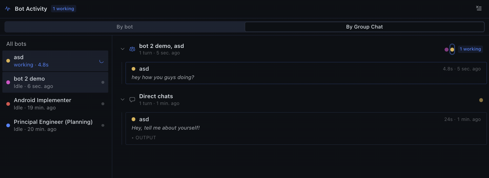 Bot Activity, By Group Chat view