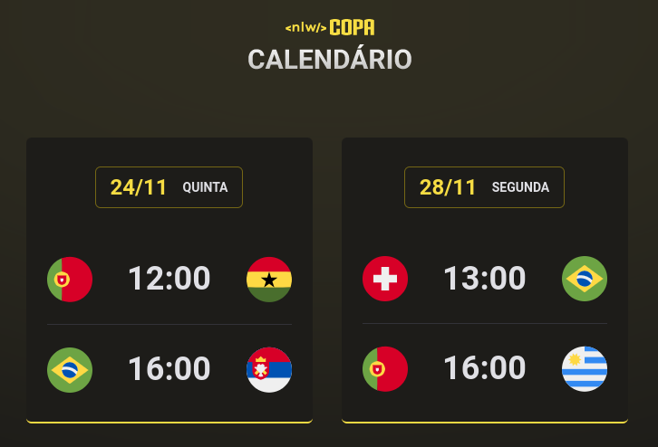 calendário da copa