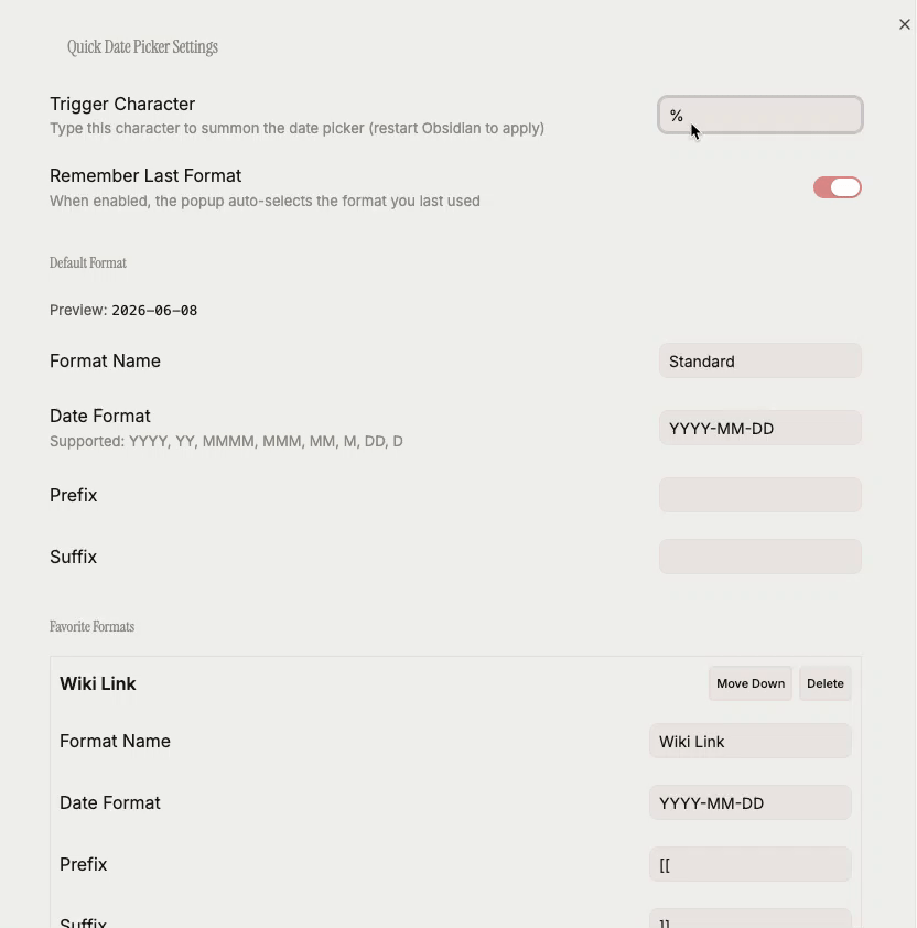 Settings Panel