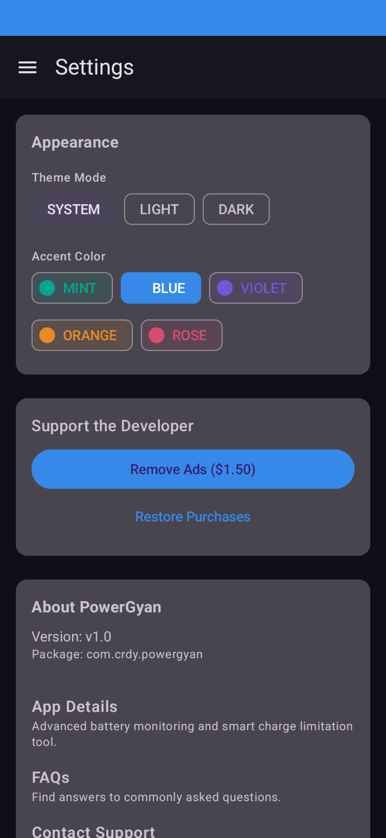 PowerGyan appearance settings