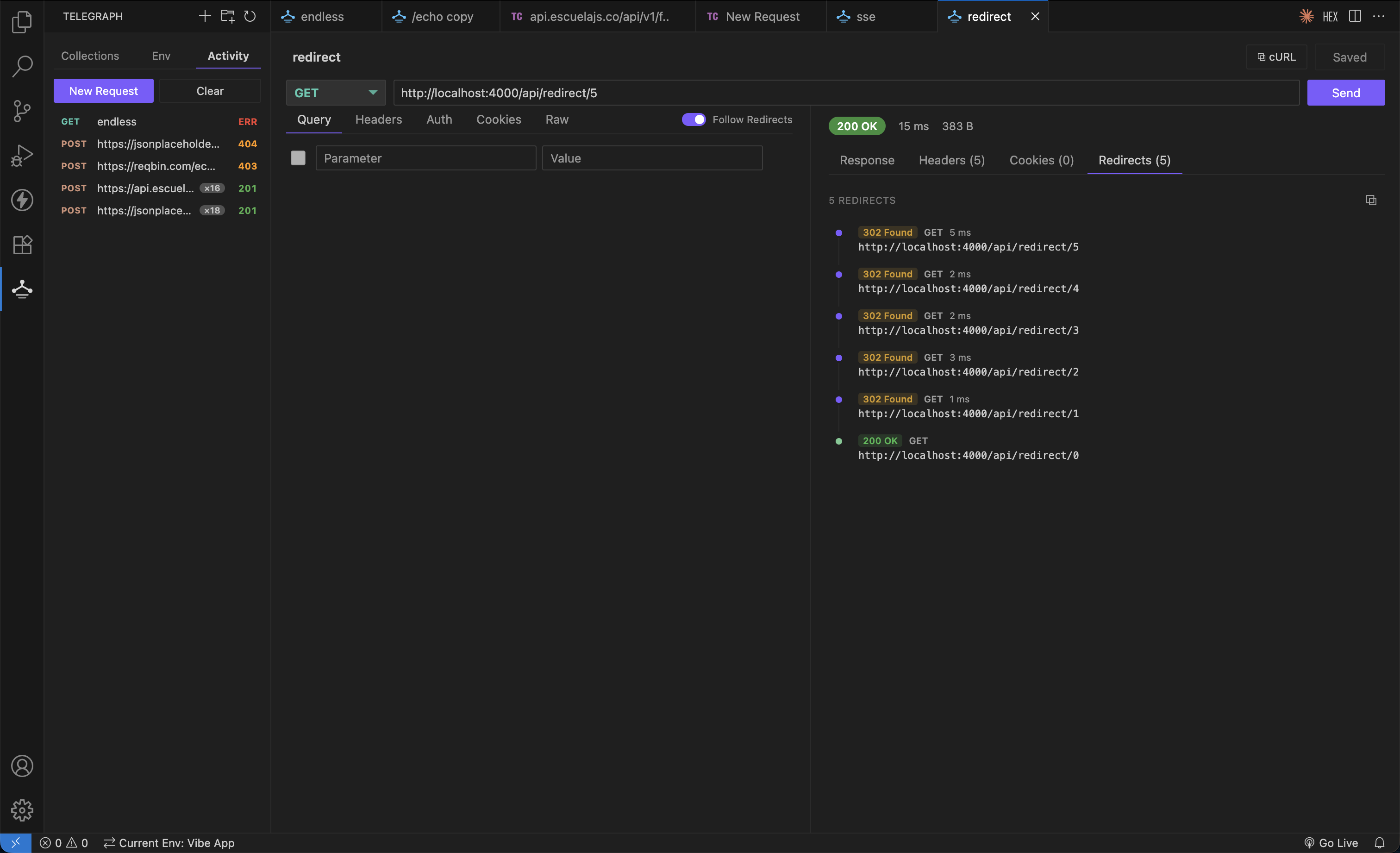 Redirect chain and activity