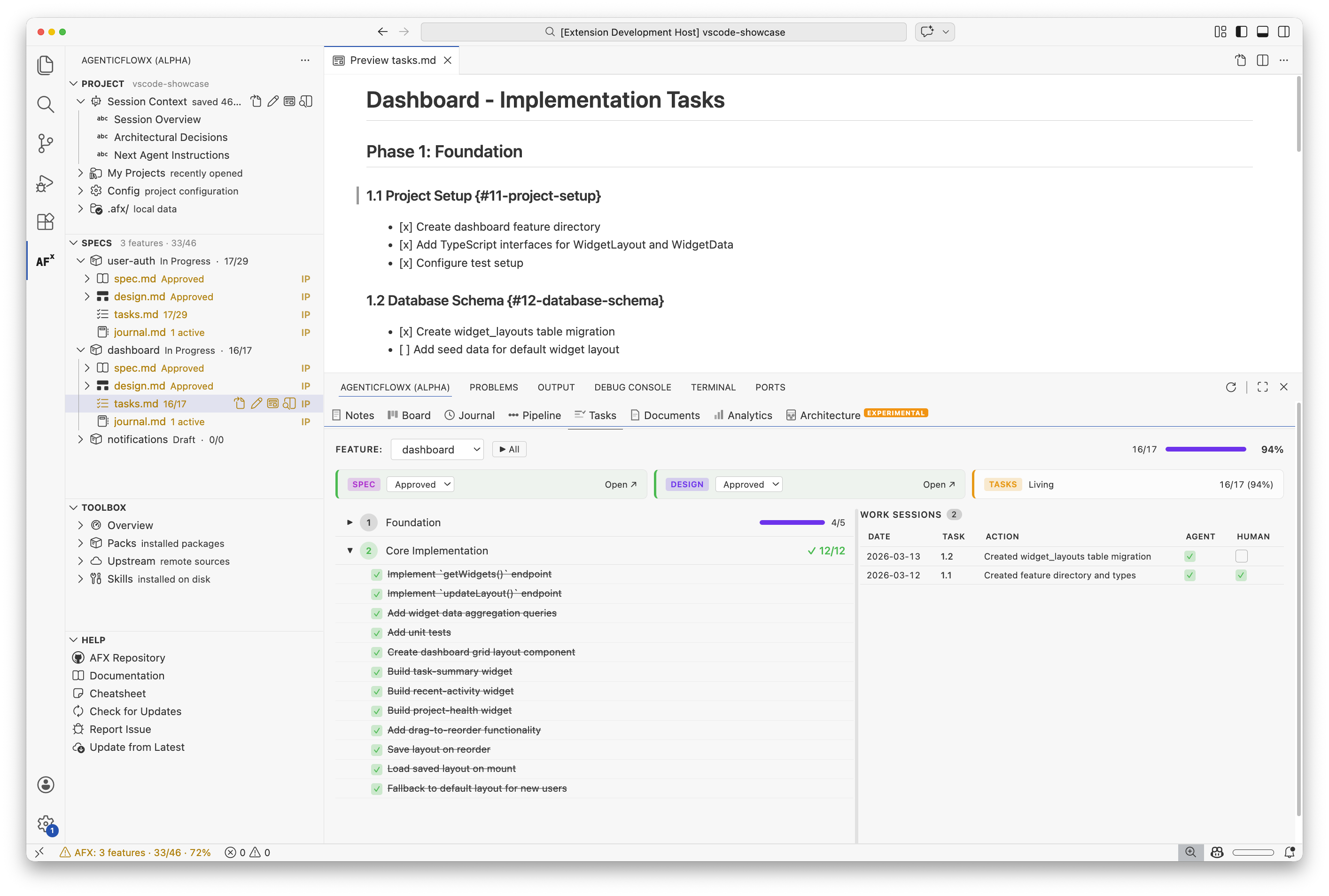 Tasks & work sessions